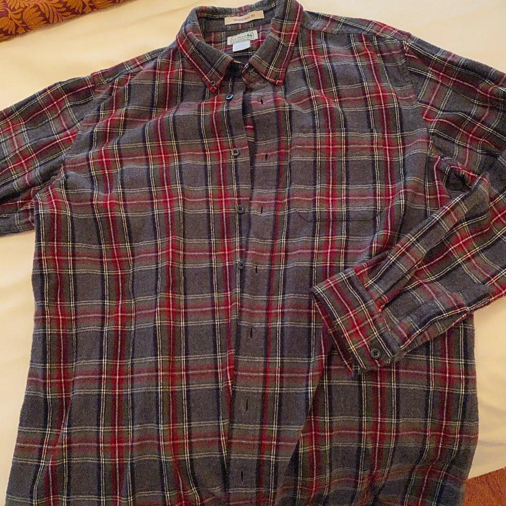 LL Bean Men's Scotch Plaid Flannel Shirt, L-Tall
